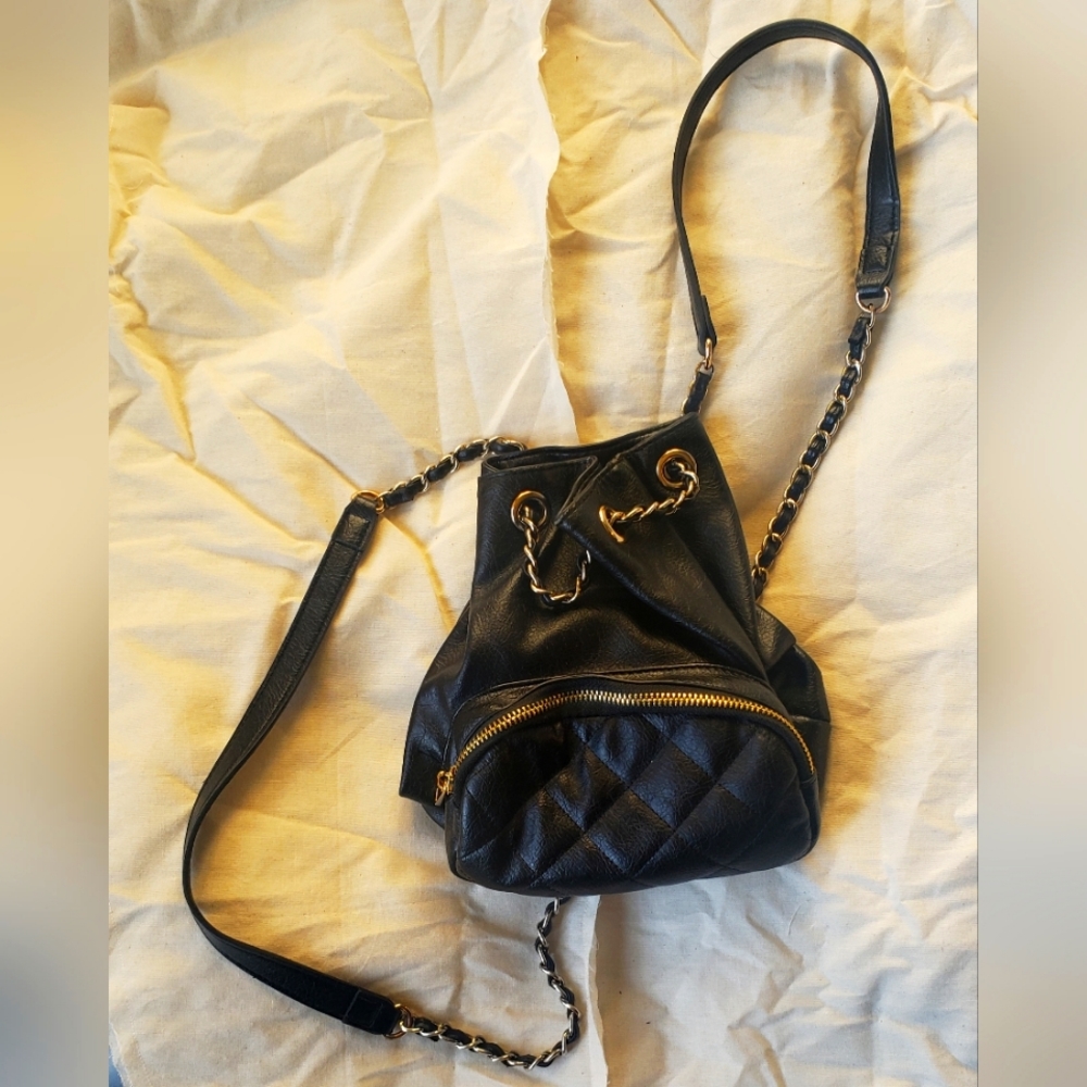 Black mini leather backpack